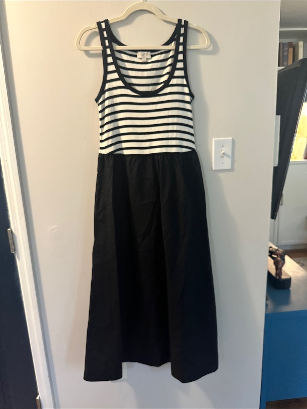 LOFT Black and White Striped Maxi Dress